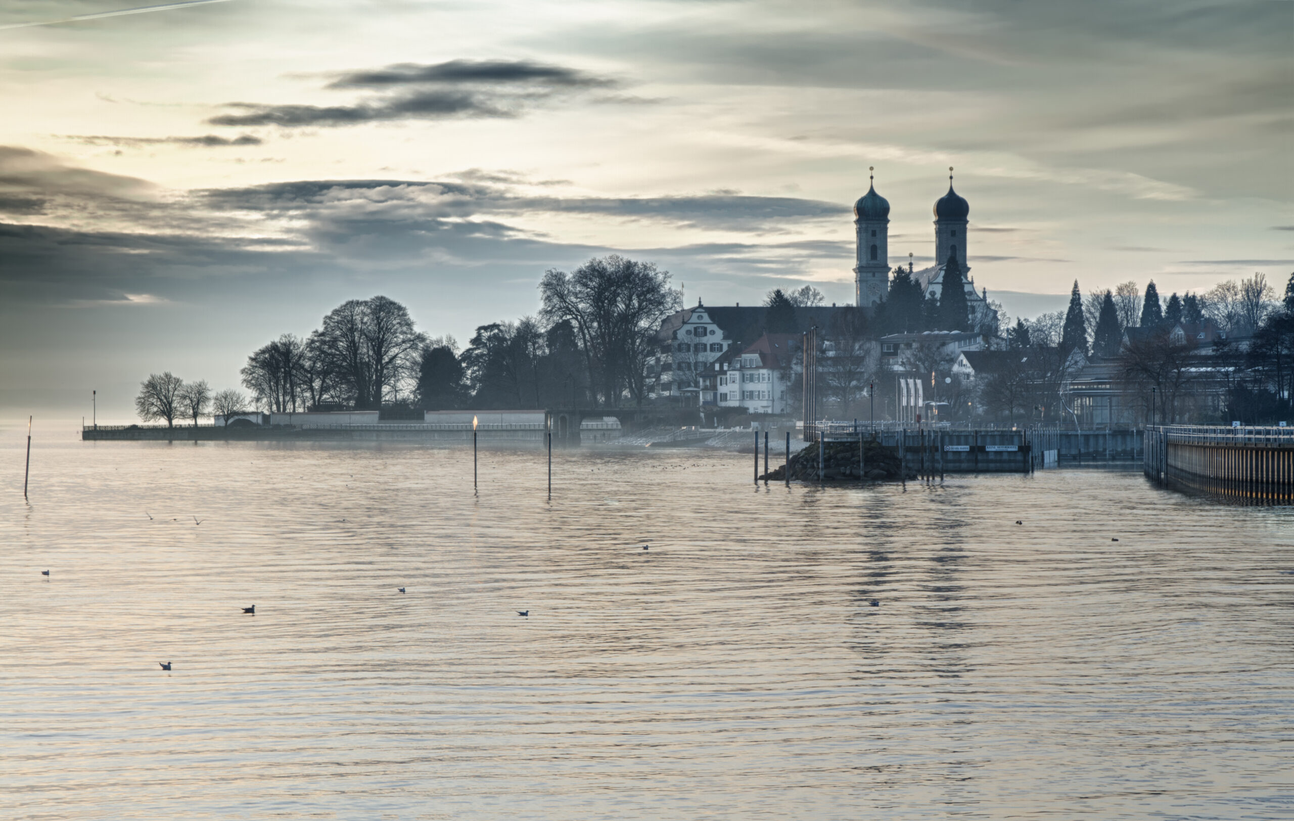 Bodensee (Lake Constance) with Schlosskirche (church) of Friedrichshafen, G